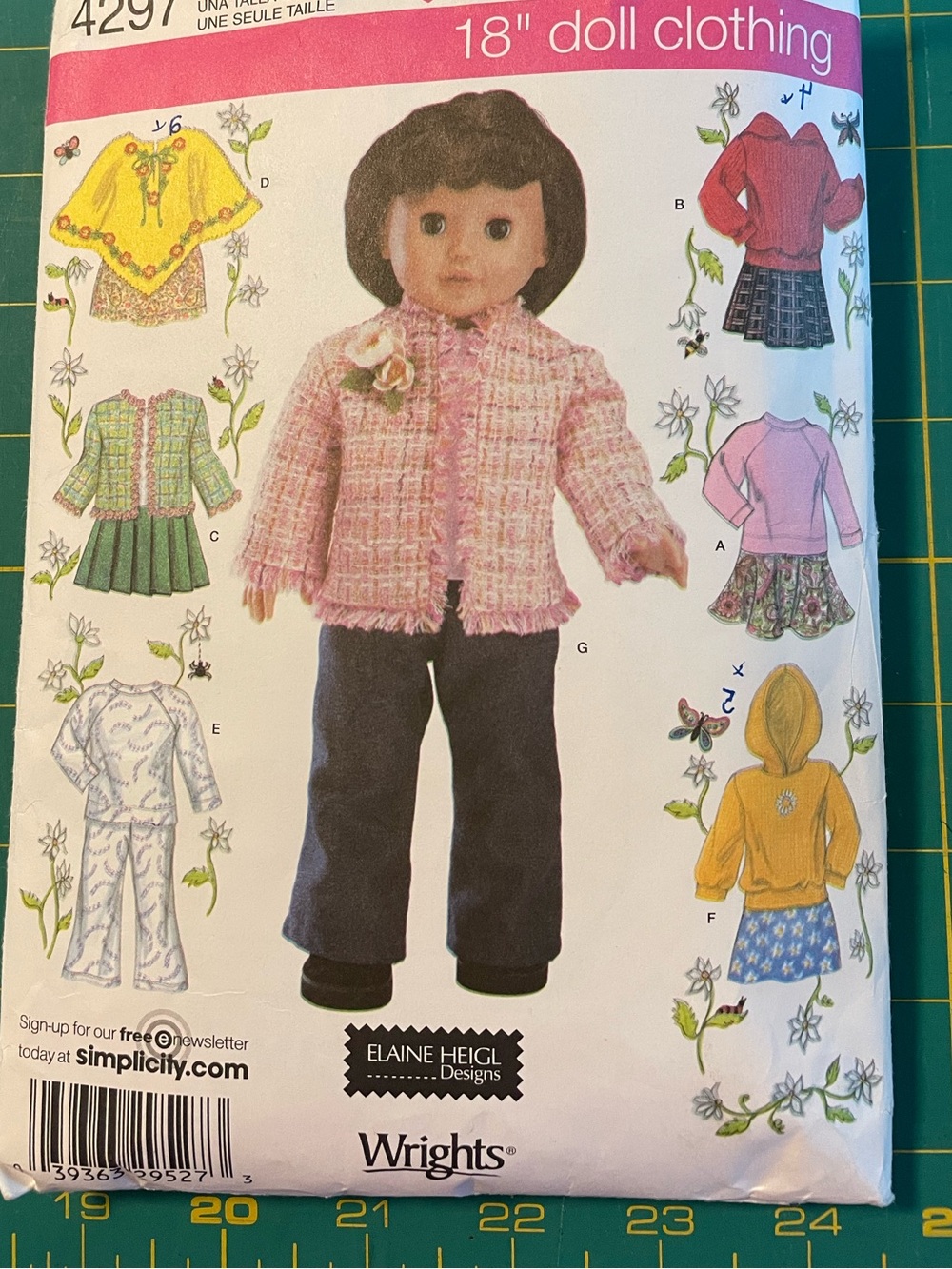 Simplicity 4297 18" Doll Pattern  for Jacket, Pants, Tops , Skirts, and Poncho